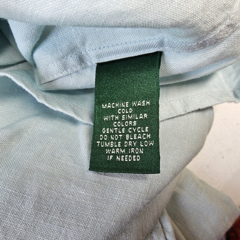 Lauren Ralph Lauren Linen Button Down Shirt Womens XL Light Blue Roll Tab Sleeve - Picture 12 of 12
